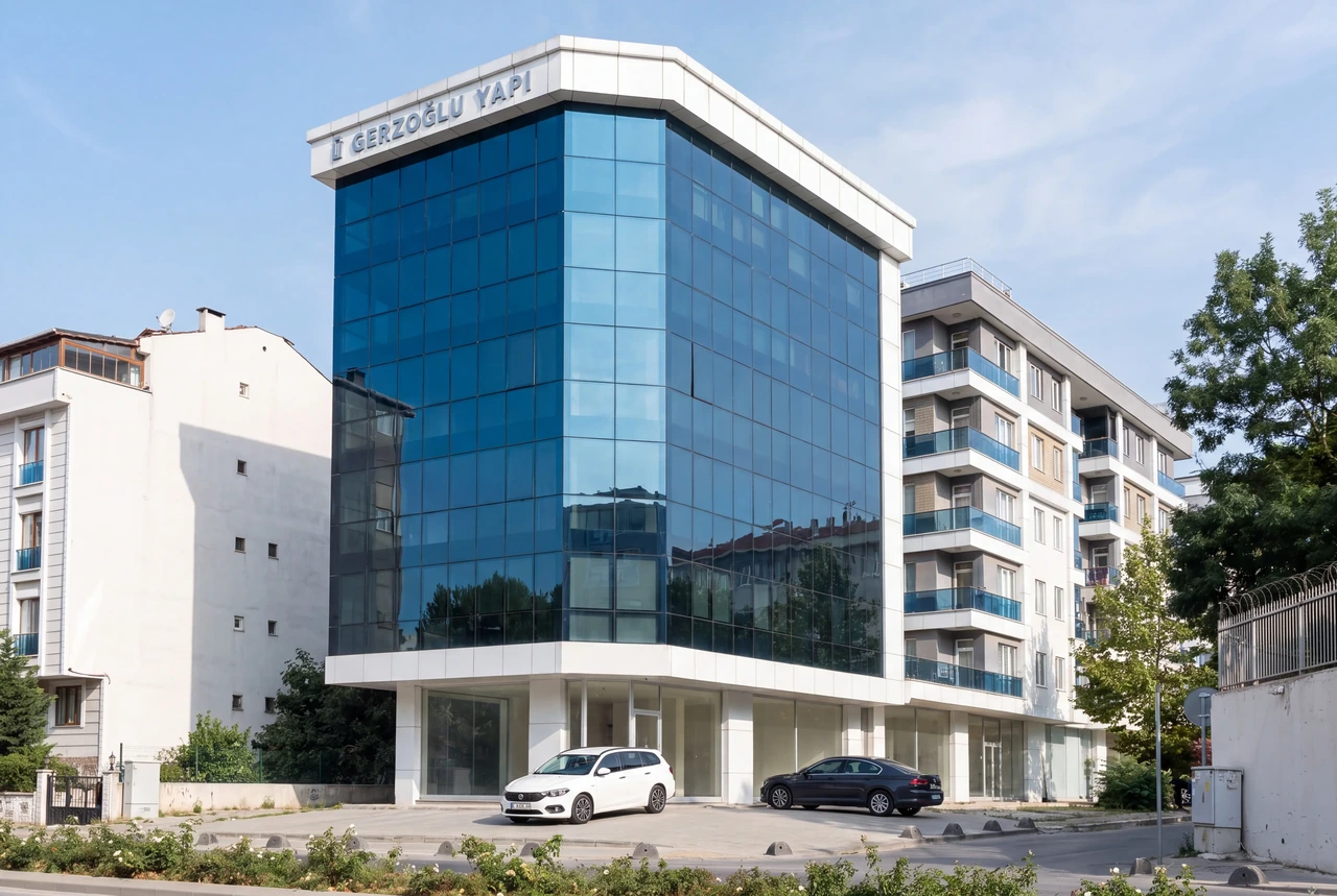 Gerzoğlu İş Merkezi, Yenidoğan; mavi cam giydirme cepheli ofis binası